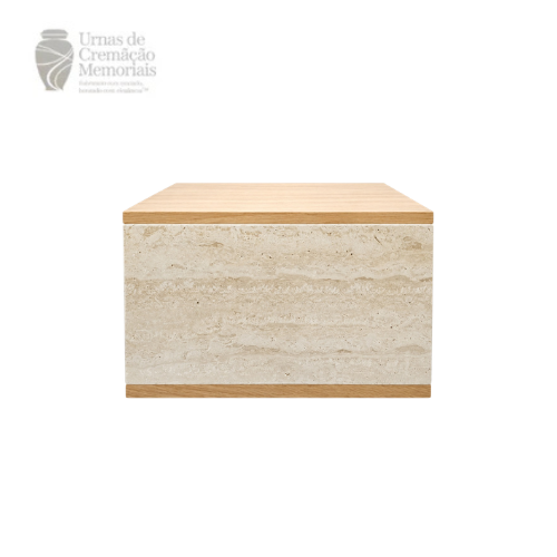 Modern Tranquility Travertine and Teak Wood Marble Box