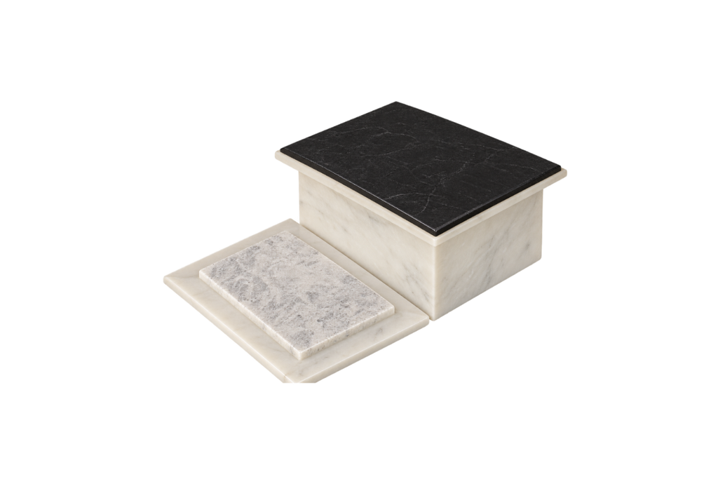 Luxe witte marmeren urn voor as, met natuurlijke grijze aders en een elegant gepolijst deksel.marmeren urn voor as van dierbare – luxe witte natuurstenen crematie urn
