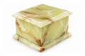 Urna funeraria de ónix amarillo natural para cenizas, con elegantes vetas marrones, acabado pulido y diseño exclusivo para conservar con cariño el recuerdo de un ser querido.